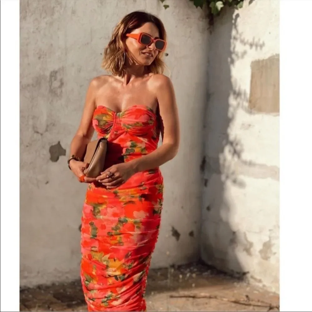 ZARA PRINTED TULLE CORSET DRESS - Picture 3 of 12